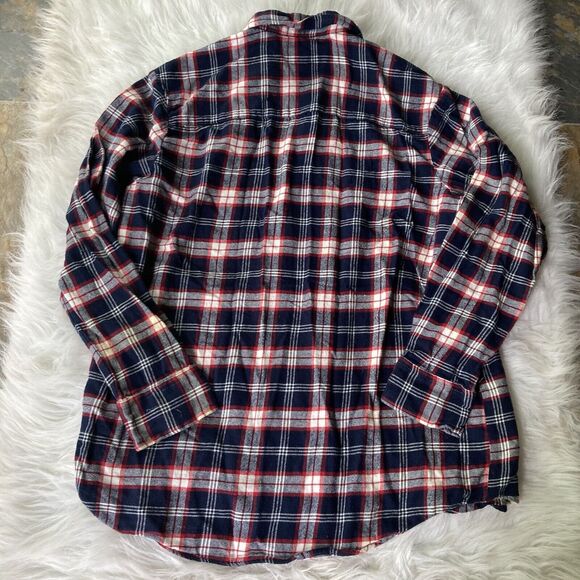 Club Room Shirt Sz L Navy Blue Red White Flannel Check 100% Cotton Casual Mens - Picture 8 of 9